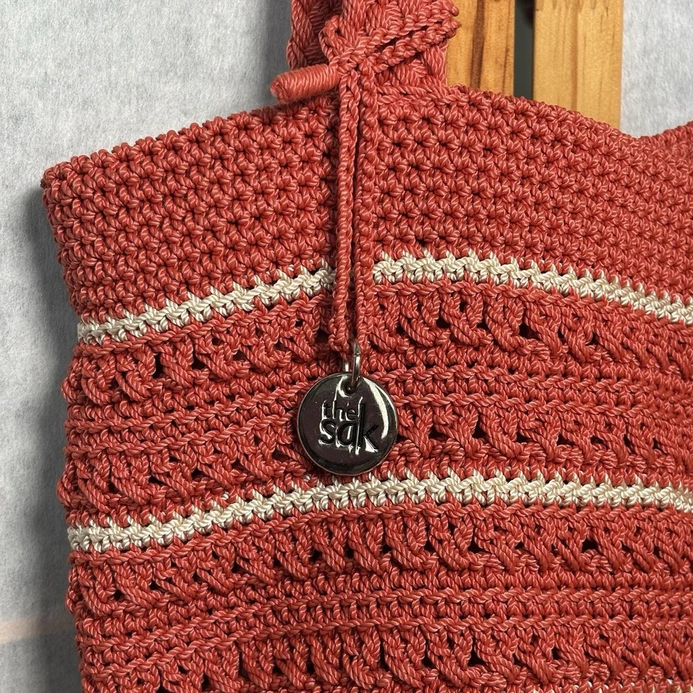 The Sak Red Orange Stripe Crochet/Handbag Purse‎ Beach Cruise Boho Y2K Woven